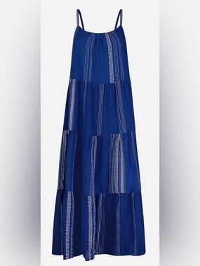 Lemlem Inku Cascade Maxi Dress Blue Cotton Tiered Size Medium 100 cotton euc